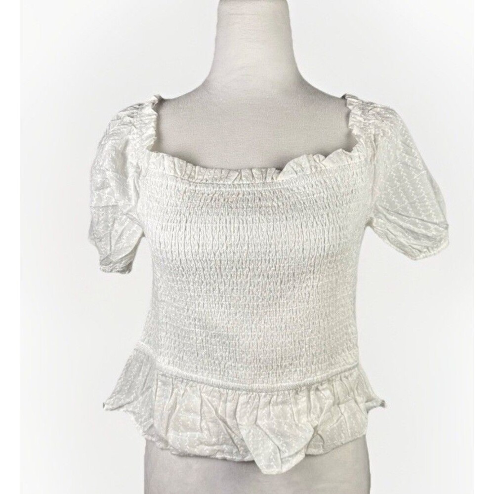 NWT Lost + Wander Top Women XS Smocked Puff Sleeve 100% Cotton Coquette Cottage